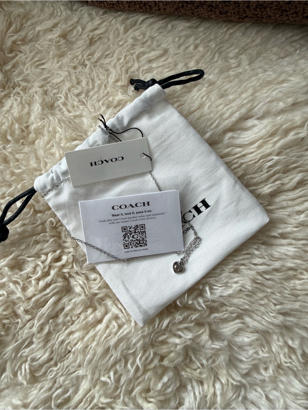 Coach Heart Pendant Necklace Silver Tone